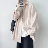 Nukty Pineapple Velvet Men's Casual Long Sleeve Button Shirt Coat Outwear Autumn Turn Down Collar Oversize Shirts Red/Black/Dark Gray
