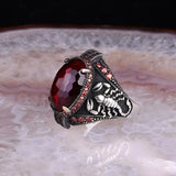 Nukty Retro Handmade Turkish Signet Rings for Men Ancient Silver Color Carved Ring Mystic Zircon Inlay New Punk Motor Biker Ring