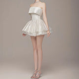 Nukty Off Shoulder A-Line Shiny Backless Sleeveless Mini Dress Sexy Y2K Fashion Spring Prom Party Evening New Women Vestidos