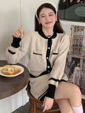 Nukty Y2k Hight Waist Skirt 2 Piece Suit Korean Chic Knitted Outfits Autumn Vintage Short Jumper Mini Skirts Set Women's Clothing New