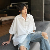 Nukty Chic Buttons Decor Shirt Men Lapel Short Sleeve Korean Style Fashion Men Clothing Summer Personality Streetwear Casual Shirts