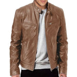 Nukty Mens Fashion Leather Jacket Slim Fit Stand Collar PU Jacket Male Anti-wind Motorcycle Lapel Diagonal Zipper Jackets Men