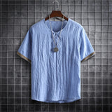 Nukty japan fashion street Summer Men Cotton Linen Tshirts Solid Color Korean Fashion Men Short Sleeve Short Sleeve Tshirt Mens Clothing Plus Size 5Xl