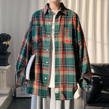 Nukty Harajuku Long Sleeve Plaid Shirts Men Big Size M-5XL Autumn Chic Loose Vintage High Street All-match Gentleman Camisa