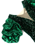 Nukty Women Shiny Sequin Dresses Velvet Christmas Bodycon Sexy Deep V Neck Puff Sleeve Vintage Tight Midi Sparkly Cocktail Club