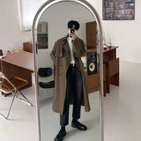 Nukty Trench Men Coat British Style Solid Double Breasted Oversize Leisure Long Coats Stylish Outwear Hombre Korean Style Windbreaker