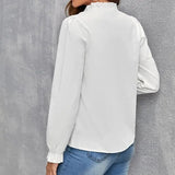 Nukty Elegant Lace Stitching Women's Autumn Blouses Fashion Puff Long Sleeve Top Casual White Shirt Youth Woman Blouses