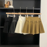 Nukty Preppy Style Mini Skirt Women High Waist A-line Bow Female Pleated Skirts with Shorts Korean Fashion Autumn Skirts
