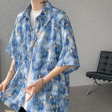 Nukty Men Ice Silk Smooth Shirt Spring Summer Thin Luxury Loose Korean Casual Shirt Beach Trendy Floral Draping Shirts Plus Size 5XL-M