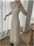 Nukty France Gentle Elegant Mesh Dress For Woman Spring Summer Lace Patchwork Two Pieces Sets Sling Dresses Causal Office Lady New