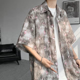 Nukty Men Ice Silk Smooth Shirt Spring Summer Thin Luxury Loose Korean Casual Shirt Beach Trendy Floral Draping Shirts Plus Size 5XL-M