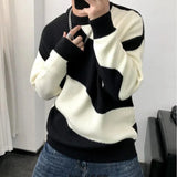 Nukty Man Clothes Round Collar Pullovers Knitted Sweaters for Men Crewneck Color Matching Black Cigaret Casual Korean Style Jumpers S