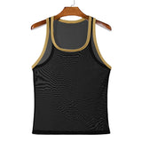 Nukty New Men Mesh Tank Tops Summer Clubwear Casual Vest U Neck Sleeveless Contrast Color Fishnet T-shirt Comfortable Chic Tees