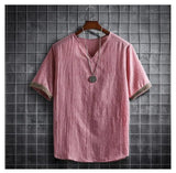 Nukty japan fashion street Summer Men Cotton Linen Tshirts Solid Color Korean Fashion Men Short Sleeve Short Sleeve Tshirt Mens Clothing Plus Size 5Xl