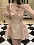 Nukty Pink Elegant Bow Fashion Sweet Princess Mini Dress Sleeveless Birthday Party Backless Graduation Women's Dresses Summer New
