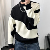 Nukty Man Clothes Round Collar Pullovers Knitted Sweaters for Men Crewneck Color Matching Black Cigaret Casual Korean Style Jumpers S