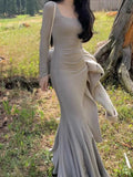 Nukty Elegant Long Sleeve Knitted Mermaid Dresses Women Sexy Fashion Slim Solid Evening Party Prom Casual Vestido Mujer New Autumn