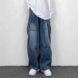 Nukty Spring And Autumn Vintage Wide Leg Big Pocket Overalls Men Y2K Neutral Loose Straight Leg Casual High Street Hip Hop Jeans