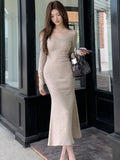 Nukty Autumn Lace Patchwork Womens Dresses Elegant V-Neck Bodycon Evening Party Mermaid Dress Slim Waist Midi Vestidos Female Clothing