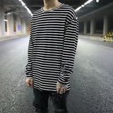 Nukty Trendy Men's Long Sleeve Black White Stripe Base Layer Top Hip Hop Style Inner Wear T-shirt