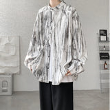 Nukty Stand Collar Tie-dye Shirt Men Handsome Long Sleeve Men's Clothing Spring Autumn Korean Loose Streetwear Casual Shirts