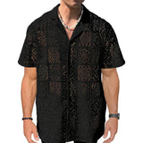 Nukty Casual Hollow Out Breathable Beach Mesh Shirt Mens Short Sleeve Button Lapel Mesh Tops For Men Summer Vintage Pure Color Shirts