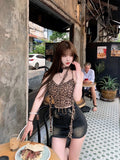 Nukty 2000s Vintage Leopard Vest Women Casual Y2k Crop Tops Sexy Female Outwear Summer Korean Fashion Elegant Tank Tops Blouse Shirt