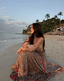 Nukty Vintage Print Backless V-neck Maxi Dress For Women High Waist Ruffles Loose Maxi Dresses New Vocation Beach Sexy Vestidos