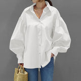 Nukty Stylish Women Long Shirt Spring New Fashion White and Black Blouse Modern Lady Loose Long Sleeve Shirts