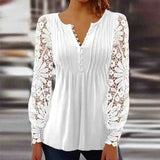 V Neck Floral Women's Shirts with Lace Long Sleeve White Women Blouse Elegant Woman Tops Office Lady Clothes