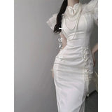Nukty DRESS TO IMPRESS New Chinese Style Dress Traditional Chinese Buttocks Wrapped Dress Summer New Slim Dresses Elegant Women Cheongsam Dress