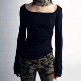 Nukty 90s Vintage E-girl Emo Clothes Fires Graphic Print Y2K Grunge T-shirt Women Harajuku Retro Long Sleeve Tee Goth Punk Streetwear