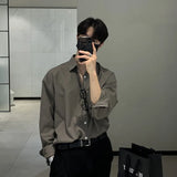 Nukty Autumn Clothing Men's Light Luxury Korean Popular Shirt Leisure Long Sleeve Button-down Premium Solid Color Business Basic Shirt