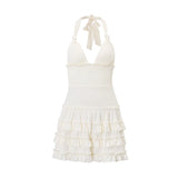 Nukty Korean Style Sexy Beach V-neck Dress Summer Y2K Charming Backless Handling Neck Dress Swimming Pool Party Mini Dresses