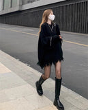 Nukty Distressed Sweater Black Grunge Oversized Fringed Knit Jumper Punk Girl Women's Pullover Autumn Winter
