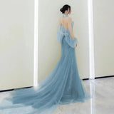Nukty Evening Party Dress Women's Sleeveless Pearl Halter Elegant Dubai Banquet Gown Elegant Ladies Prom Dresses for Women Vestidos