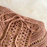 Nukty Boho Summer Beach Sexy Skirts Women Lace-up Crochet Hollow Out Female Sheath Skirts Ladies High Waist Elegant Skirt