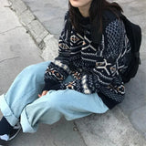 Nukty Women Pullovers Knit Jumper Vintage Cozy Grandpa Sweater Aesthetic Winter Outfit