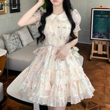 Nukty Summer Sweet Lolita Style Fairy Dress Women Cute Peter Pan Collar Floral Ruffles Princess Dresses Female Chic Vacation Vestidos