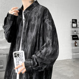 Nukty Stand Collar Tie-dye Shirt Men Handsome Long Sleeve Men's Clothing Spring Autumn Korean Loose Streetwear Casual Shirts