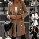Nukty Autumn and Winter Long-sleeved Suit Collar Double-breasted Coat Coat Women's Woolen