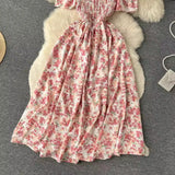 Nukty Romantic Floral Print Long Summer Dress Women Fashion Off Shoulders Straps Vacation Beach Dress Korean Party Vestidos