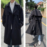 Nukty Korean style Spring Trench Coat Male Streetwear Windbreaker Trenchcoat Men Solid Business Casual Loose Long Overcoat