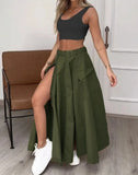 Nukty Fashion Casual Sexy Womens Two Piece Sets Outfit Short Sleeveless Solid Color Vest with Slit Long Pants Set Female Clothing