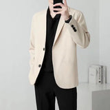 Nukty Men Suit Jackets Blazer Coat Slim Fit Smart Casual Autumn New Fashion Clothing Two Buttons Solid Color Korean Black/Khaki/Coffee