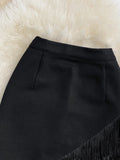 Nukty Womern High Waist Fringed Short Skirt Women's Summer  New Style Black Irregular Elastic Hip Skirt Anti-glare Skirt
