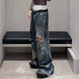 Nukty Frayed Damaged Hole Baggy Wide Leg Jeans for Men and Women Streetwear Casual Ropa Hombre Denim Trousers Oversized Cargo Pants