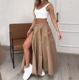 Nukty Two Piece Set Women Outfit Summer Fashion U-Neck Sleeveless Solid Color Crop Vest & Casual High Waist Zipper Slit Skirt Set