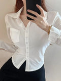 Nukty Shirt Women Cut Slim Top Casual Korean Fashion Temperament Basic Solid Color Full Matching Gentle Office Lady Spring