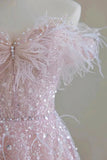 Nukty Luxury Pink feather Prom dresses women advanced light luxury a word shoulder fairy Evening dress high-end party gown